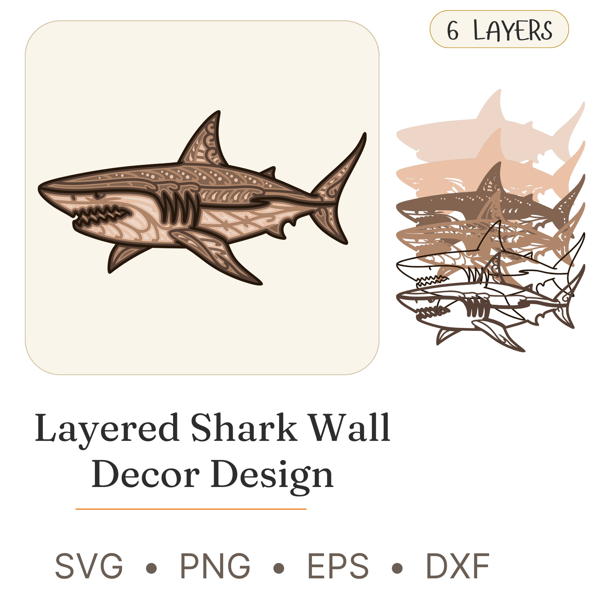 Shark - Animals - Layered Line Designs - Digital File - ZIP File - Digital