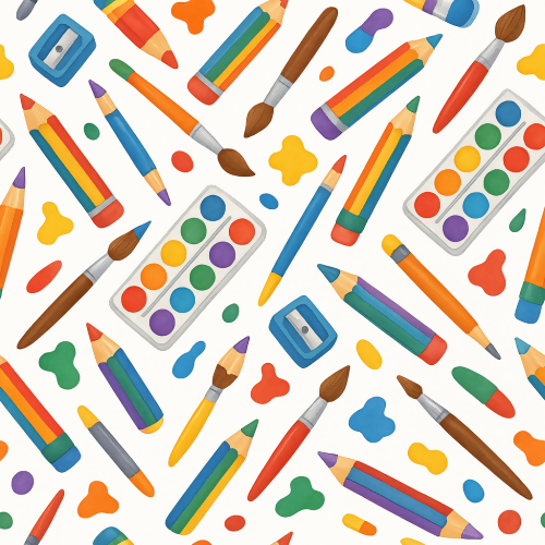 Kids and Playful - Rainbow Pencils And Art Supplies Scattered Playfully- Pattern - Digital File Digital My Custom Designs PDF