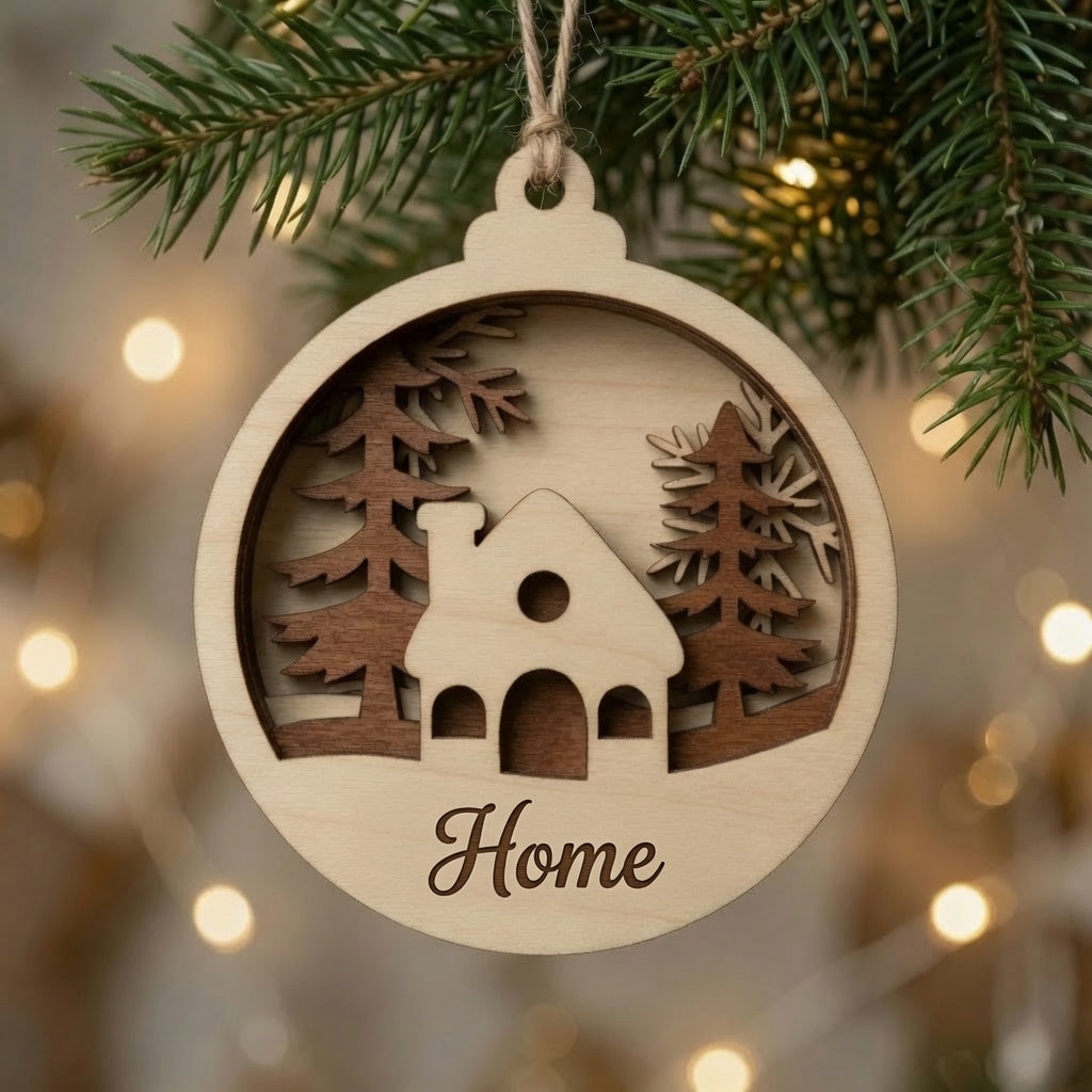 Snowy Home Ornament With Nameplate - Digital File - SVG - Digital