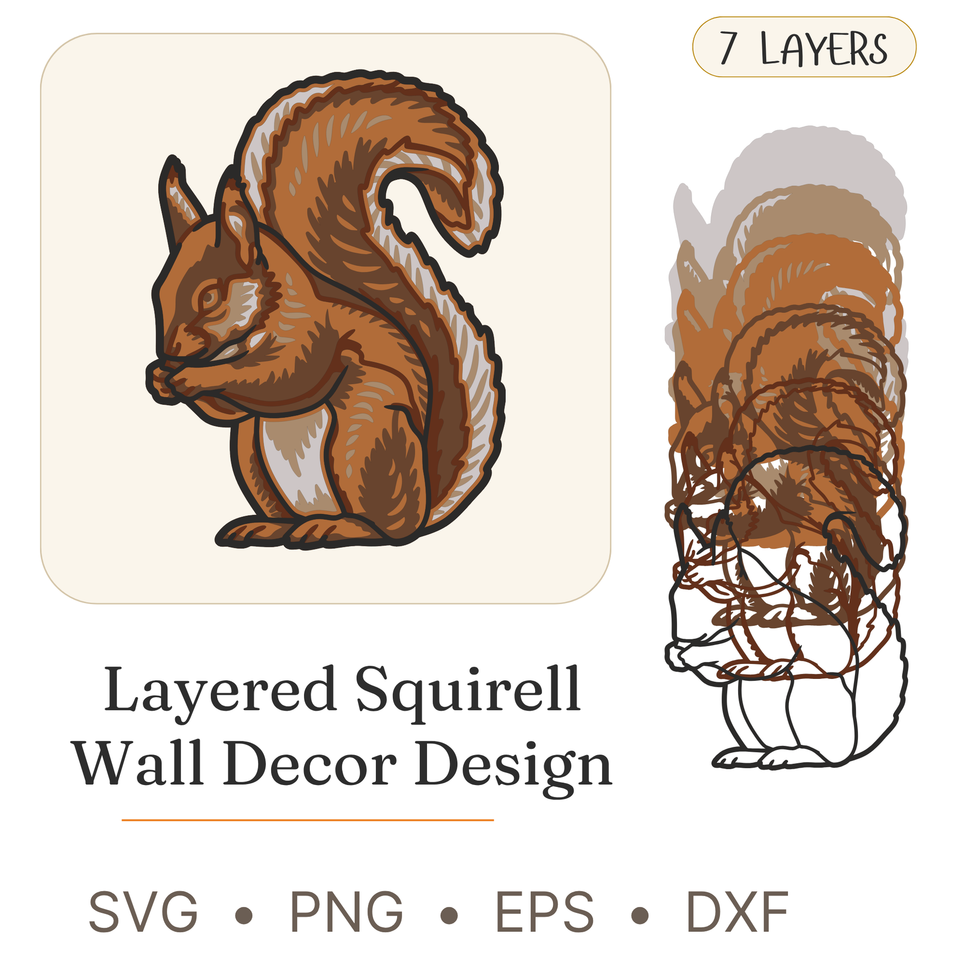 Squirrel - Animal - Layered Line Design - Digital File - ZIP File - Digital