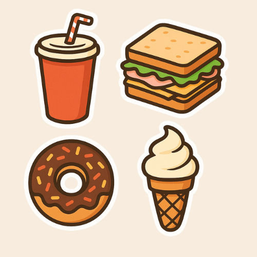 Sticker Icon Pack - Cafe' Snacks (pack of 8) Sticker Pack My Custom Designs 1.5 x 1.5