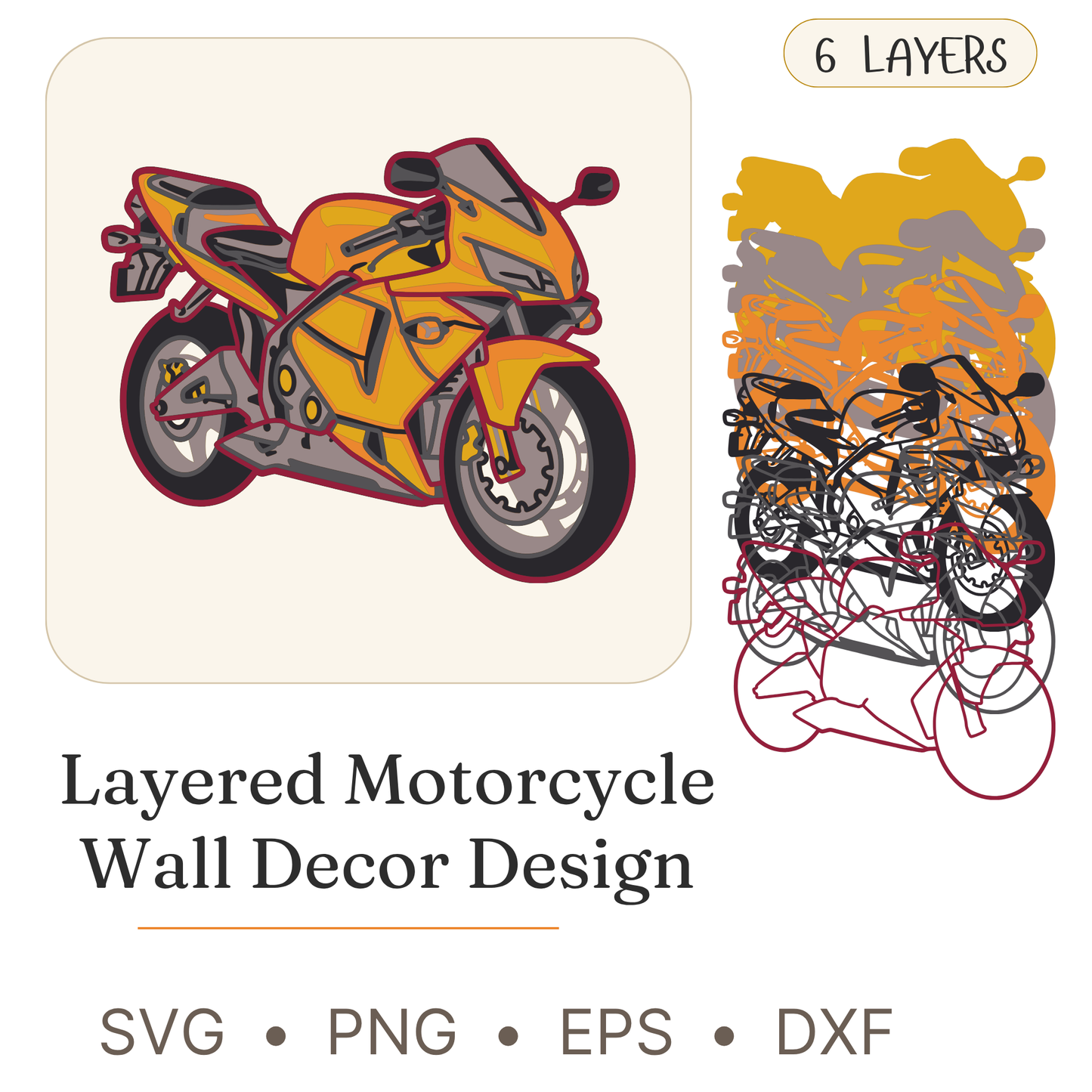 Street Bike - Layered Line Designs - Vehicle - Digital File - ZIP File - Digital