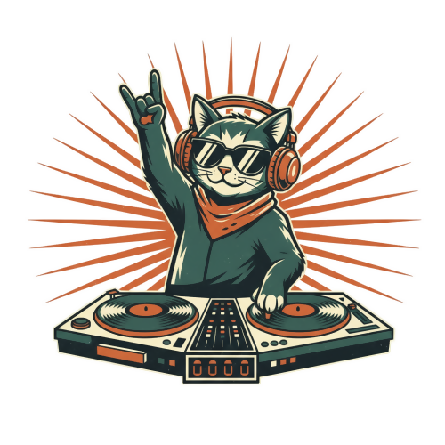 Street DJ Cat - Humor & Whimsy - T Shirt Designs - Digital File Digital My Custom Designs 300 DPI PNG