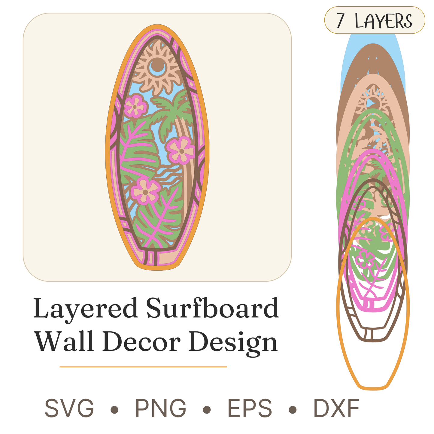 Surfboard Decor - Layered Line Designs - Digital File - ZIP File - Digital