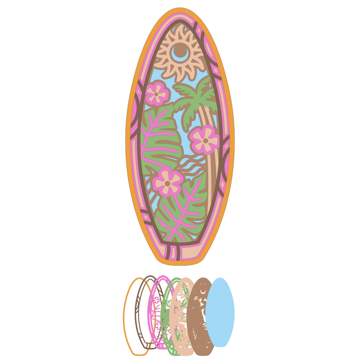 Surfboard Decor - Layered Designs - Digital File - ZIP File - Digital