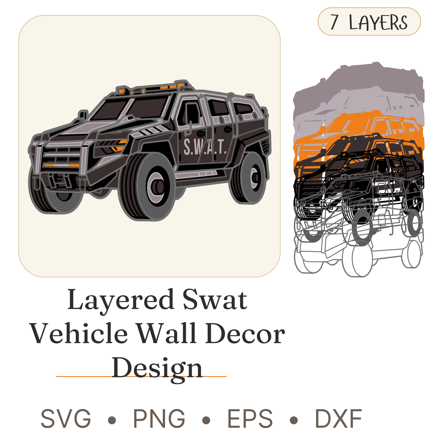Swat Vehicle - Vehicle - Layered Line Design - Digital File - ZIP File - Digital