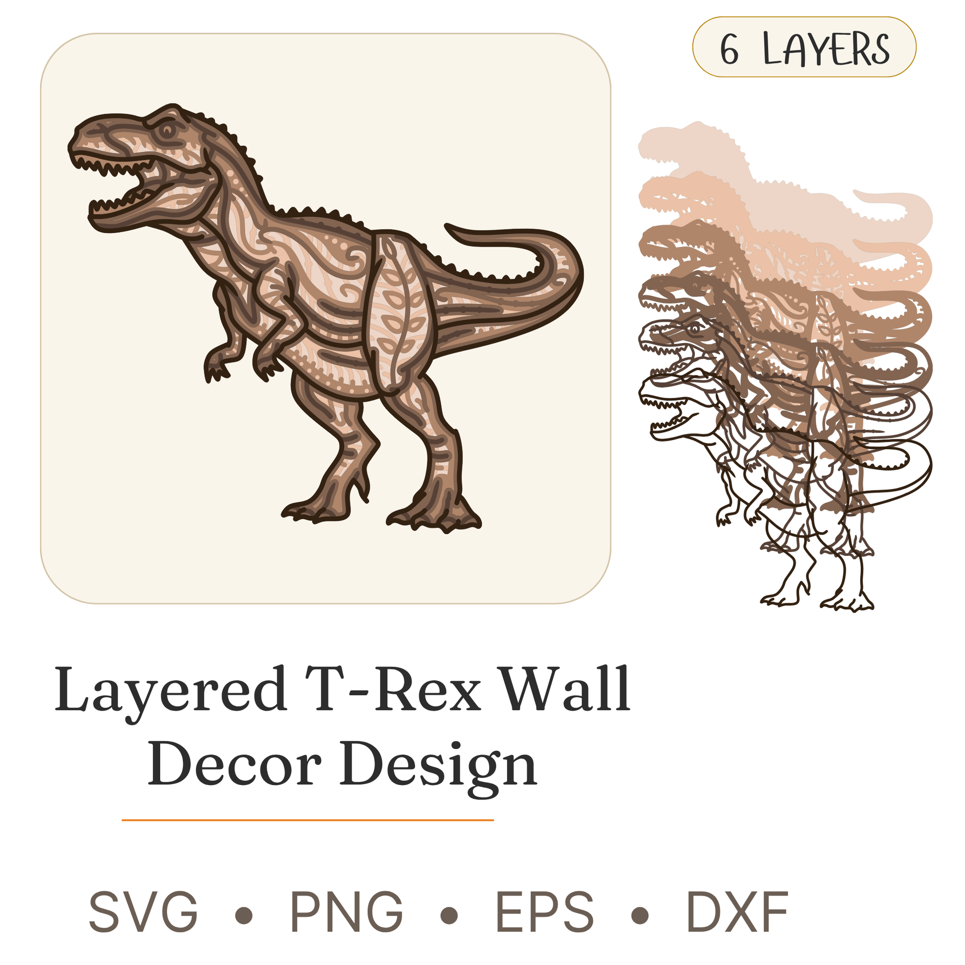 T-Rex - Dinosaurs - Layered Line Designs - Digital File - ZIP File - Digital