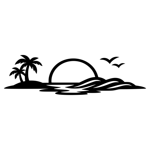 Seascape Silhouette with Palm Trees and Birds - Vector Graphics - Digital File Digital My Custom Designs PDF