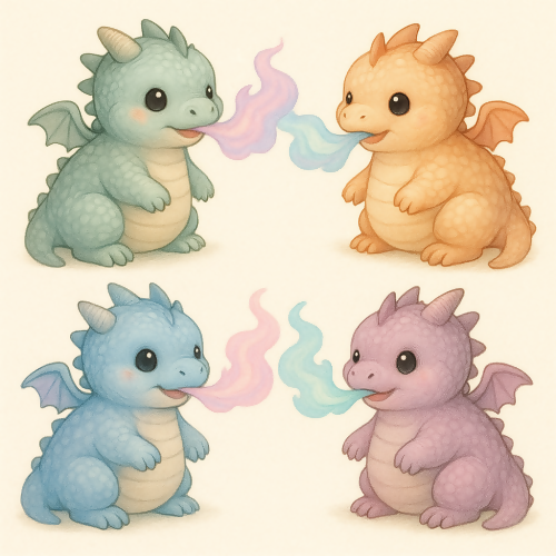 Kids and Playful - Chubby Baby Dragons Breathing Pastel Flames - Pattern - Digital File Digital My Custom Designs PDF