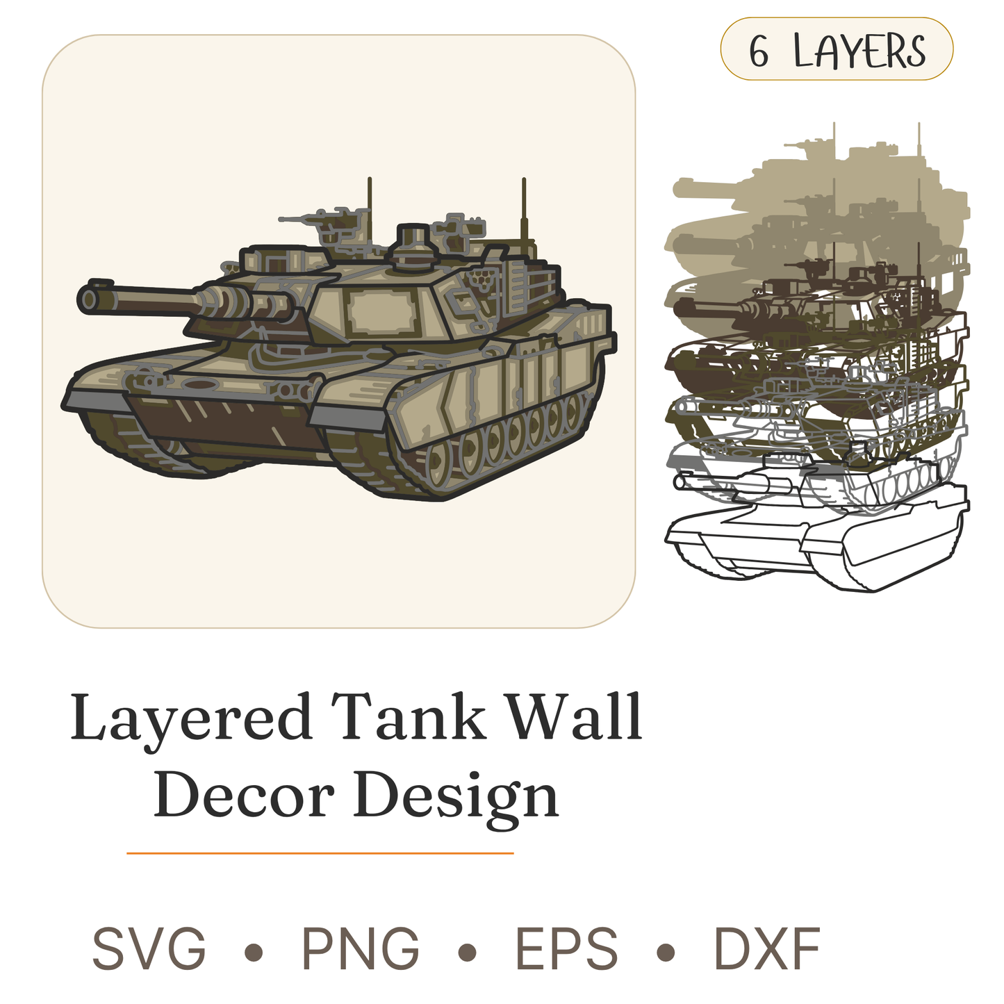 Tank - Layered Line Design - Military - Digital File - ZIP File - Digital