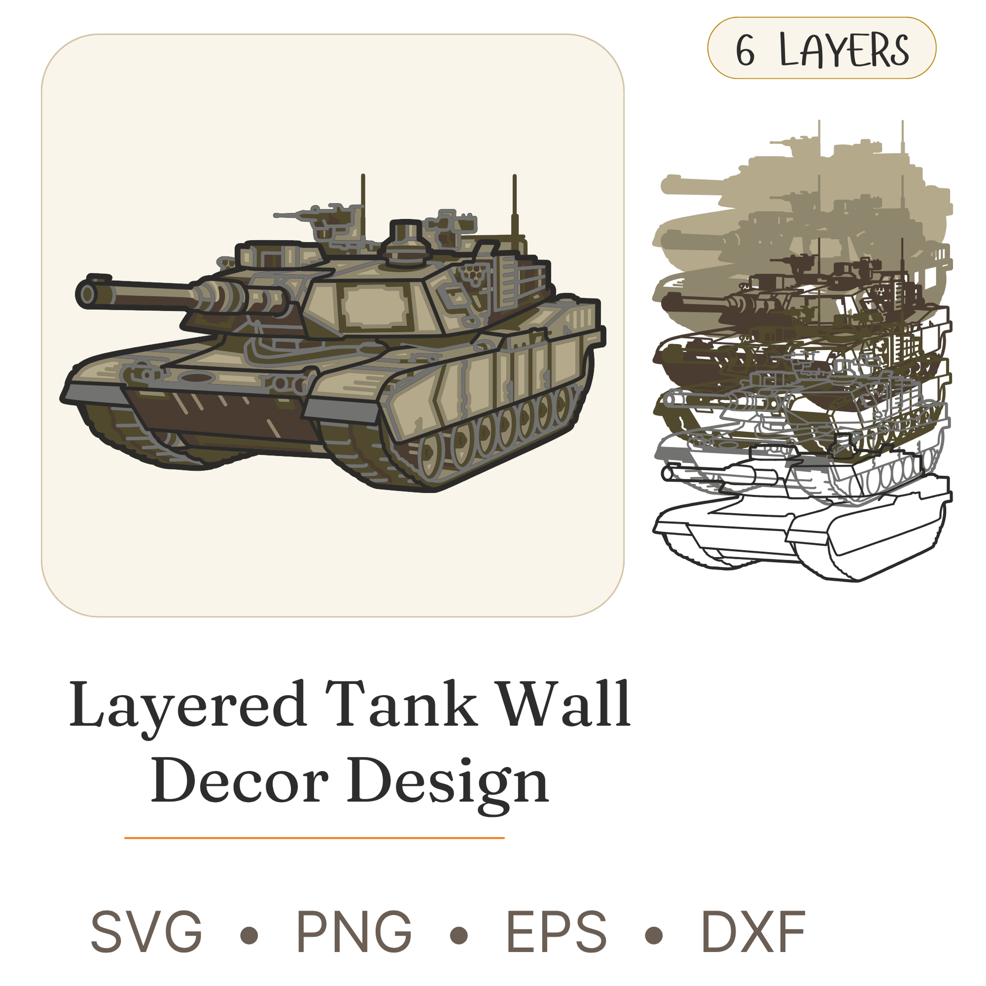 Tank - Layered Line Design - Military - Digital File - ZIP File - Digital
