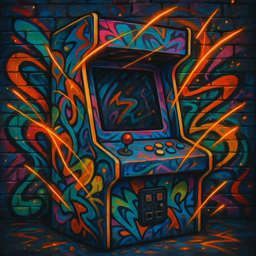 Industrial and Urban - Retro Arcade Cabinet Graffiti With Neon Sparks - Pattern - Digital File Digital My Custom Designs PDF