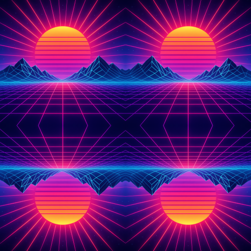 Futuristic and Sci-Fi - Retro 80s Grid Landscapes With Neon Sunbursts - Pattern - Digital File Digital My Custom Designs PDF
