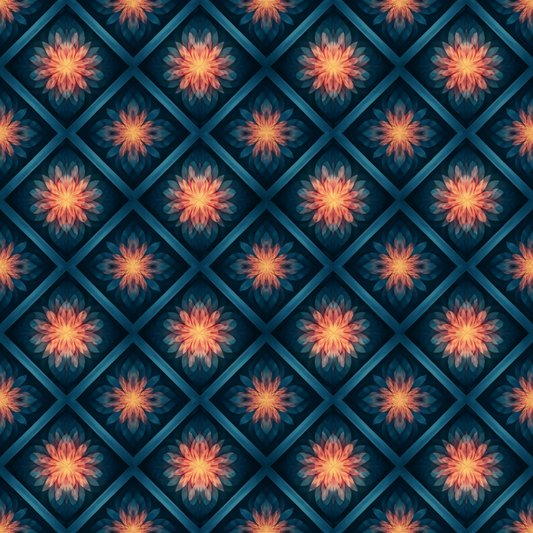 Floral Geometric Fusion - Flower Fractals Exploding Through Diamond Tunnels Pattern - Digital File Digital My Custom Designs PDF