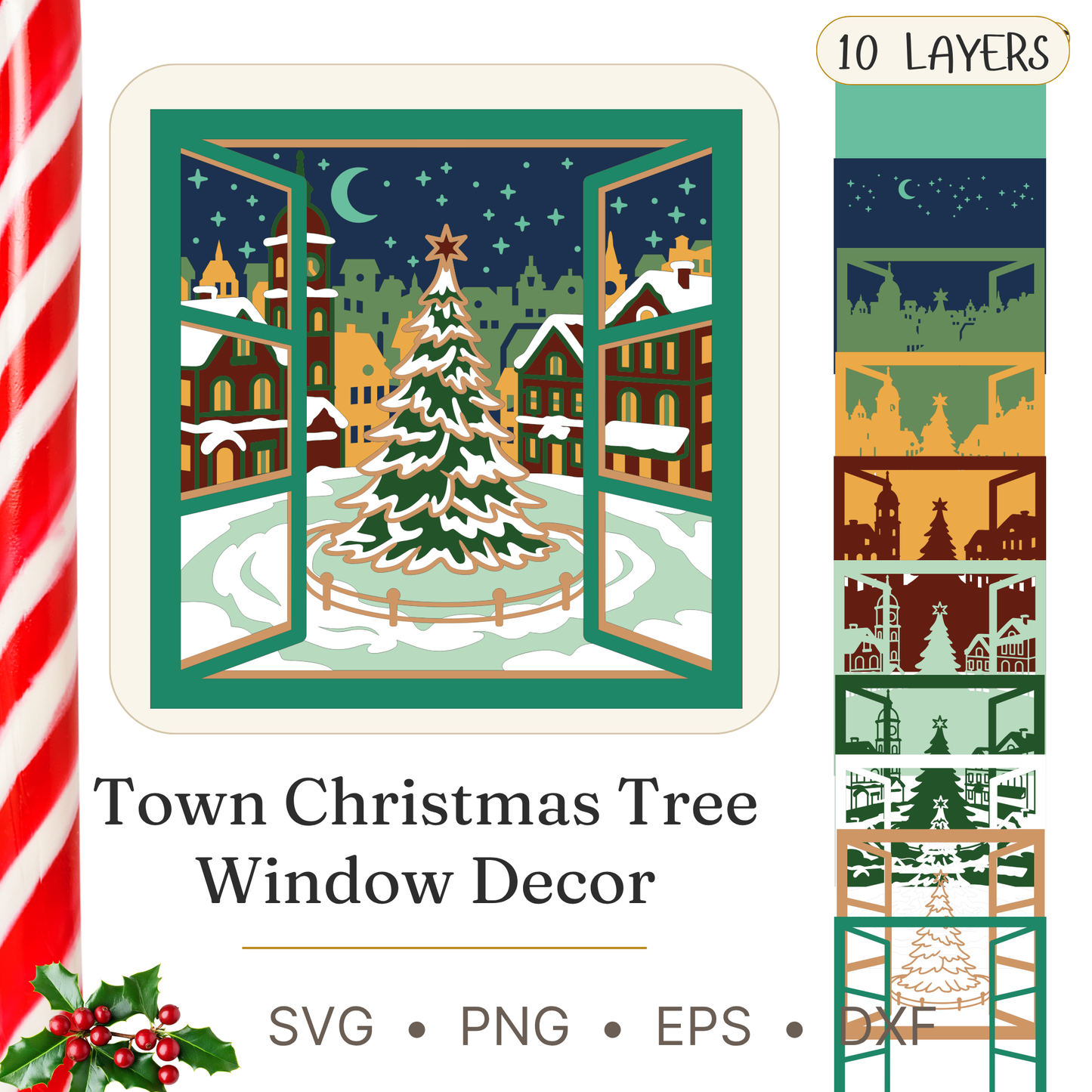 Town Center Tree - Christmas - Layered Line Design - Digital File - ZIP File - Digital