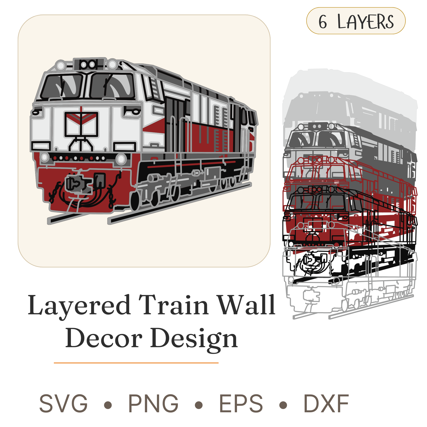 Train - Vehicle - Layered Line Design - Digital File - ZIP File - Digital