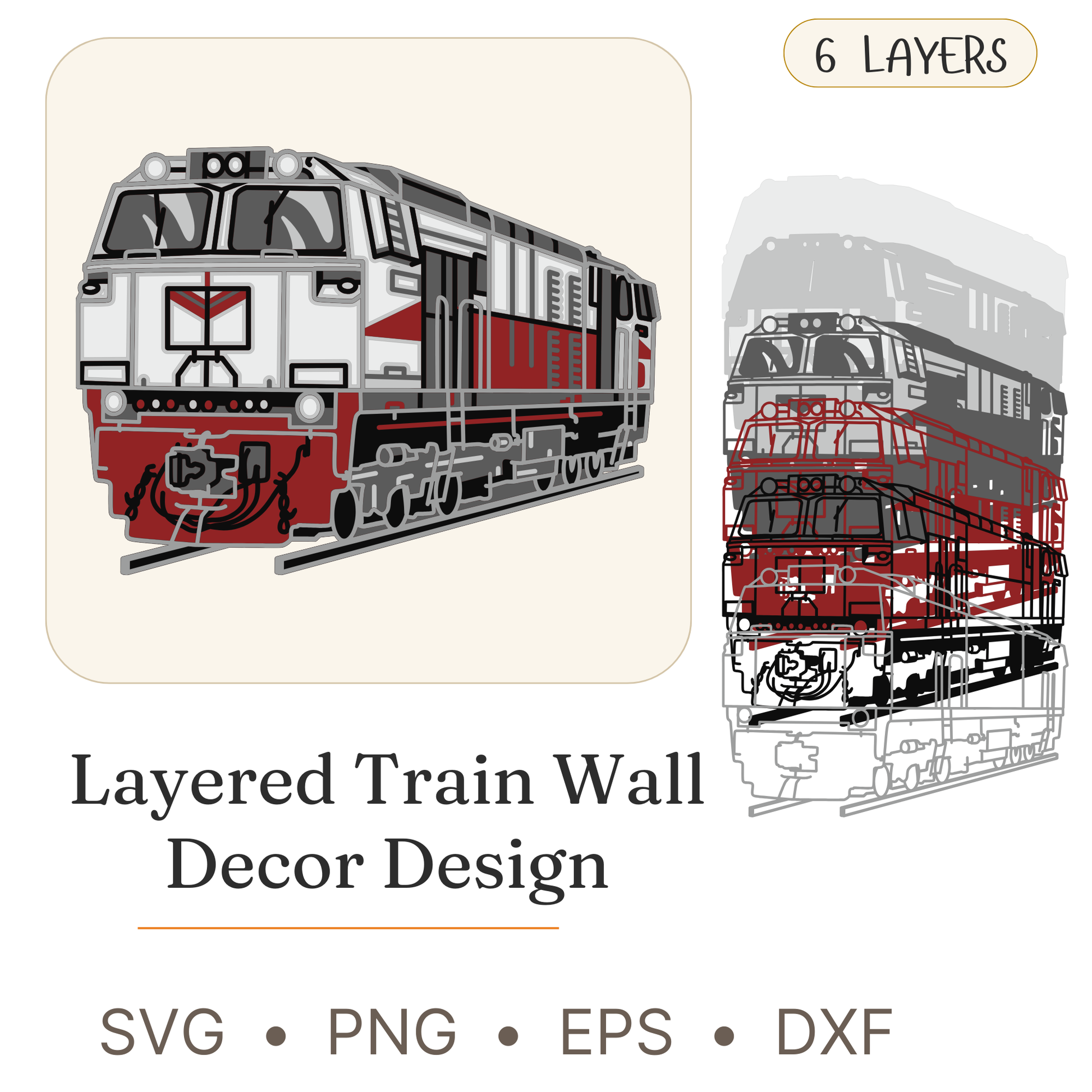 Train - Vehicle - Layered Line Design - Digital File - ZIP File - Digital
