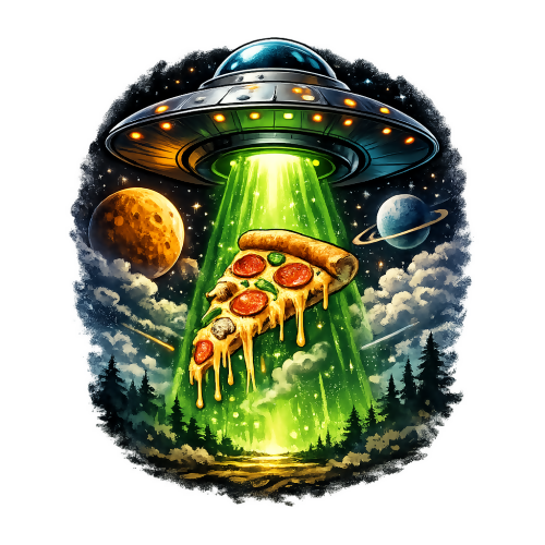 Trendy & Aesthetic Niche - UFO Steals Pizza Slice - T Shirt Design - Digital File Digital My Custom Designs 300 DPI PNG