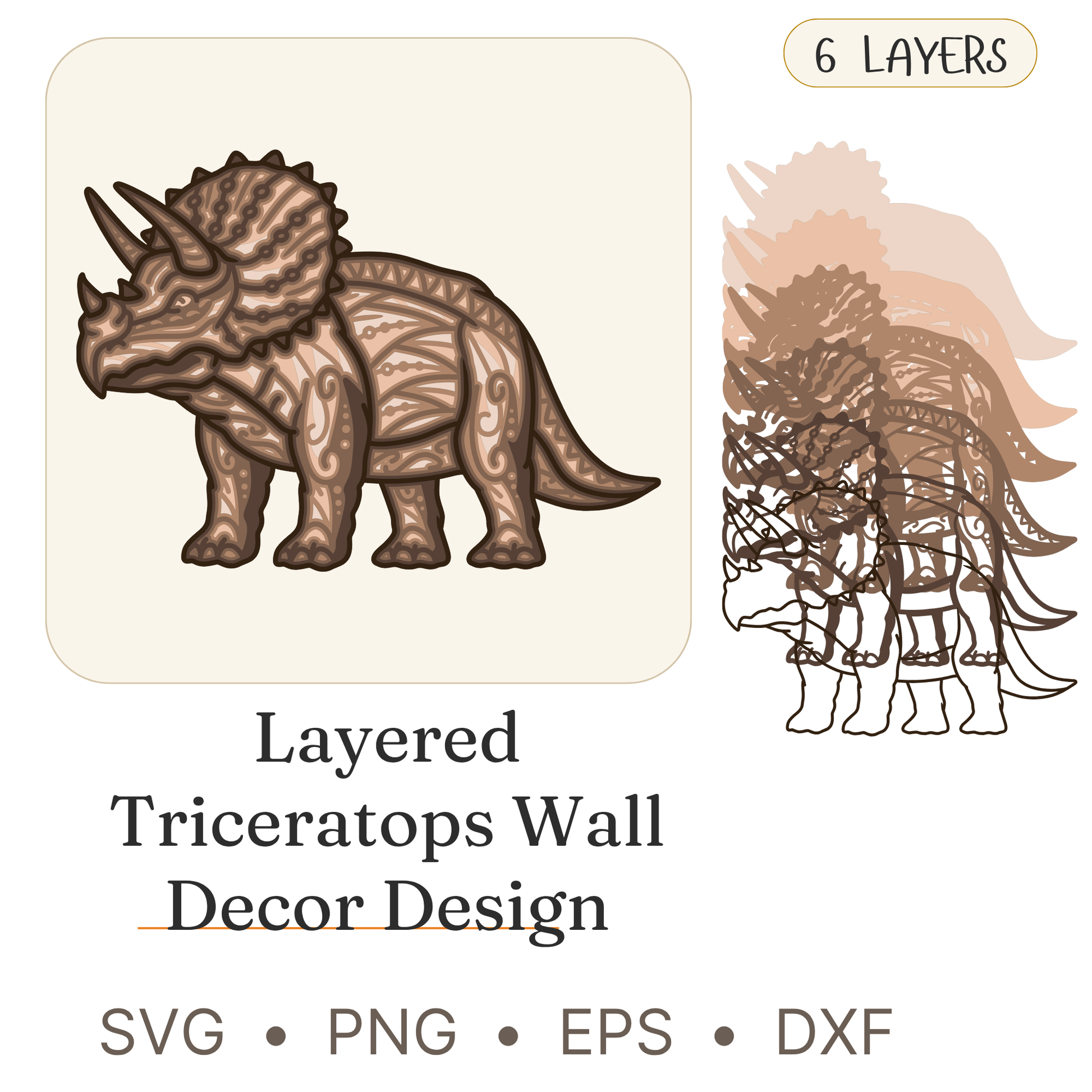 Triceratops - Dinosaurs - Layered Line Designs - Digital File - ZIP File - Digital