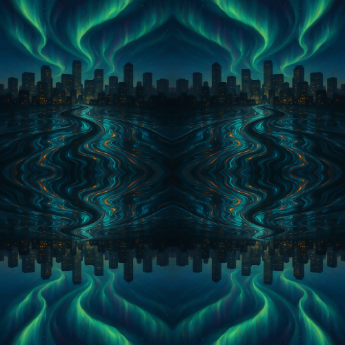 Futuristic and Sci-Fi - Aurora Borealis Cityscapes With Liquid Metal Roads - Pattern - Digital File Digital My Custom Designs PDF