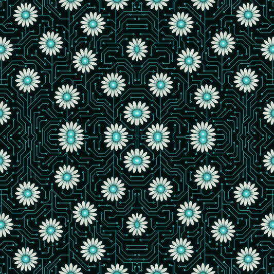 Floral Geometric Fusion - Futuristic Daisies Forming Circuit-Grid Vines Pattern - Digital File Digital My Custom Designs PDF