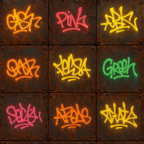Industrial and Urban - Rusted Metal Plates With Glowing Graffiti Tags - Pattern - Digital File Digital My Custom Designs PDF