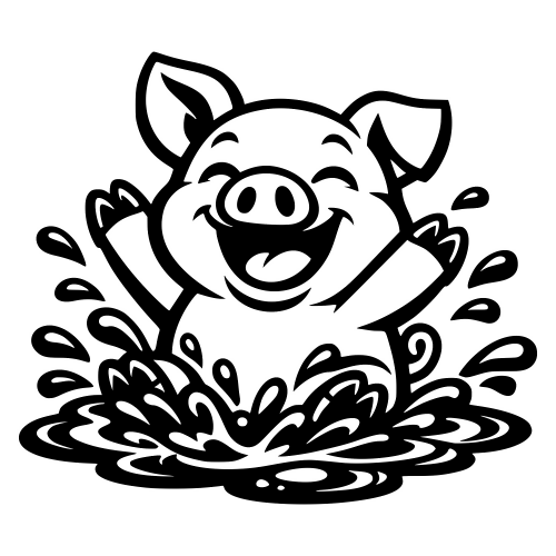 Pig Enjoying a Muddy Splash - Vector Graphics - Digital File