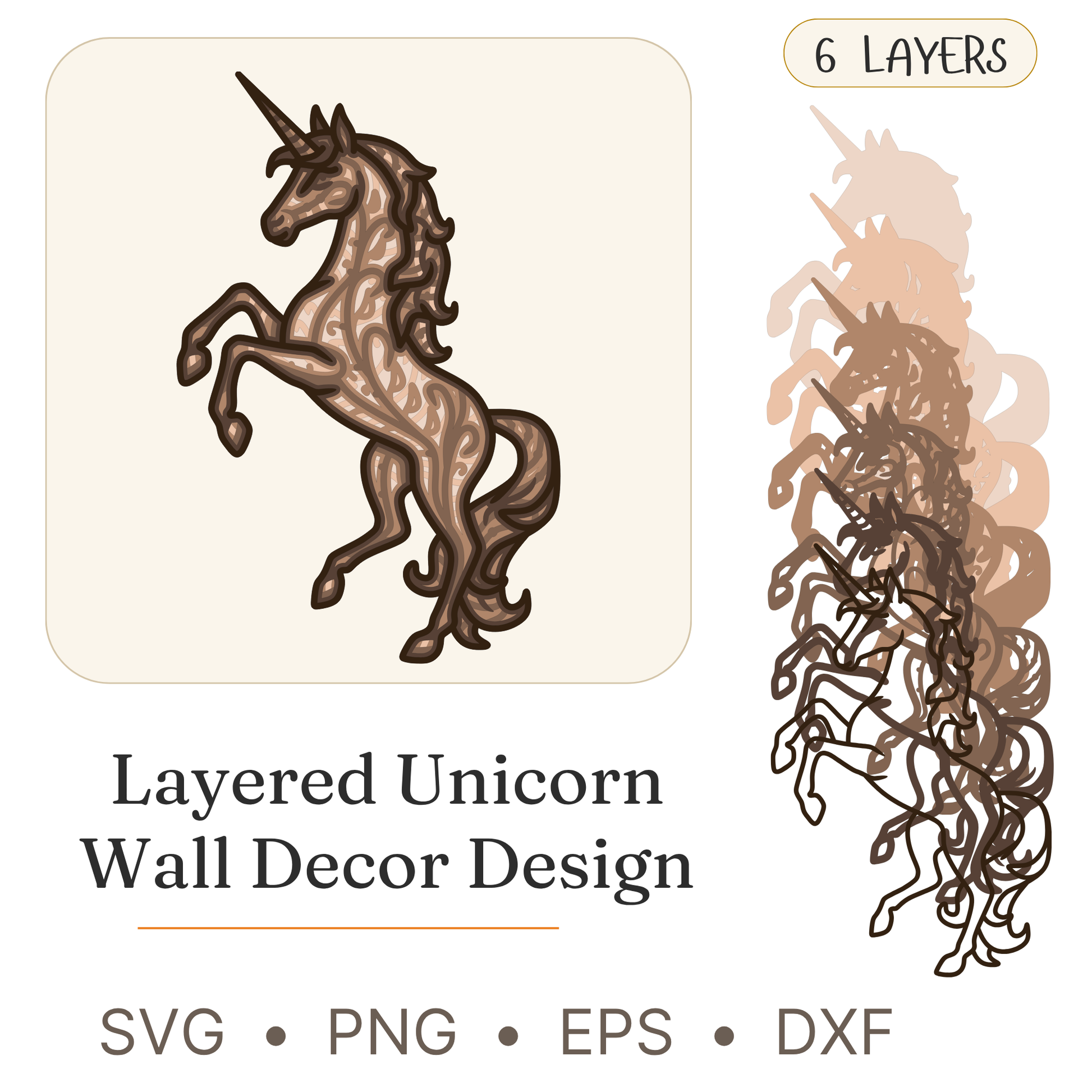Unicorn - Animals Mythical - Layered Line Designs - Digital File - ZIP File - Digital