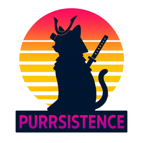 Samurai Feline Cat "Purrsistence" - T Shirt Graphic - Digital File