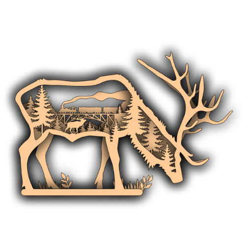 Buck With Train in Nature Scene Layered - Digital File Digital My Custom Designs SVG