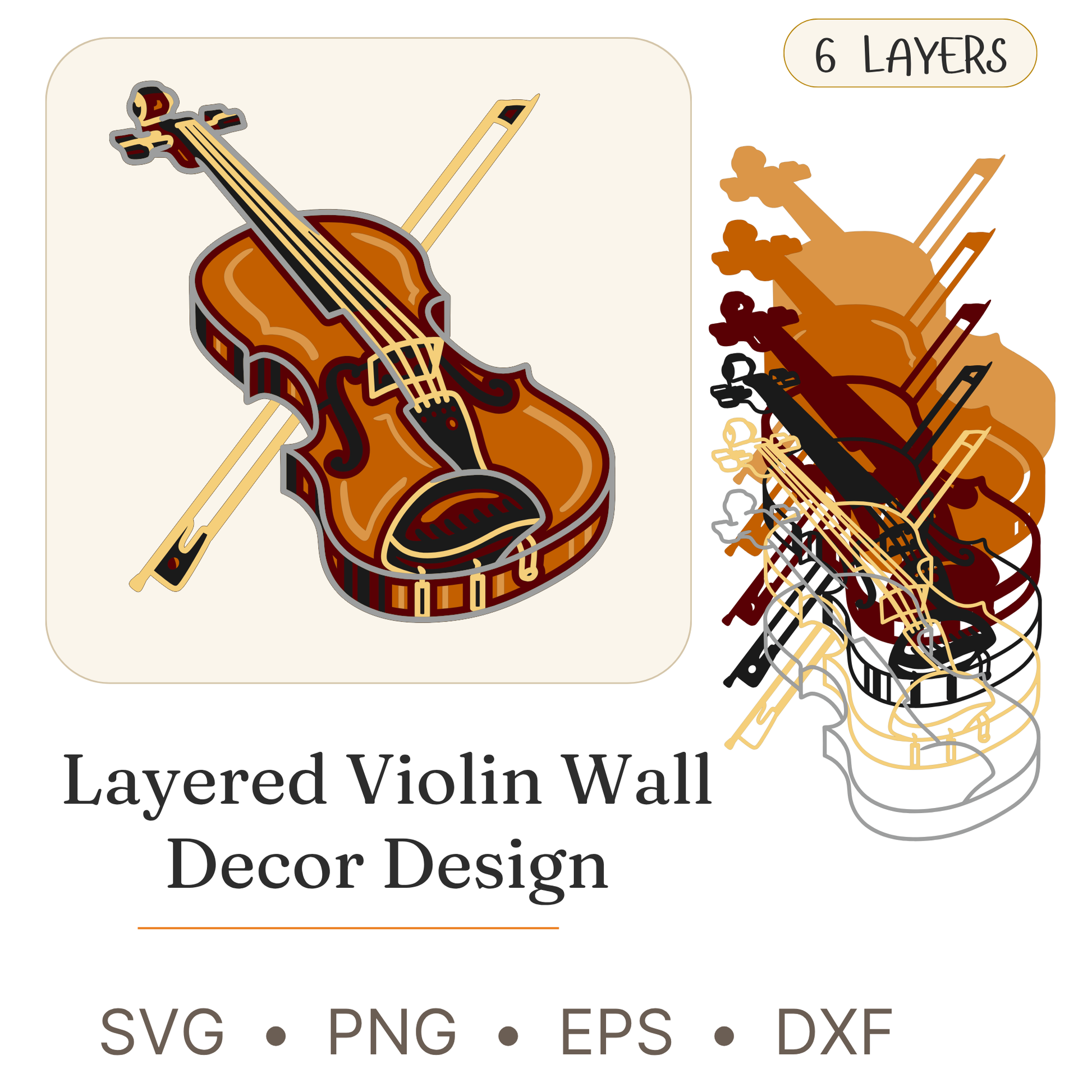 Violin - Layered Line Designs SVG - Musical Instruments - Digital File - ZIP File - Digital