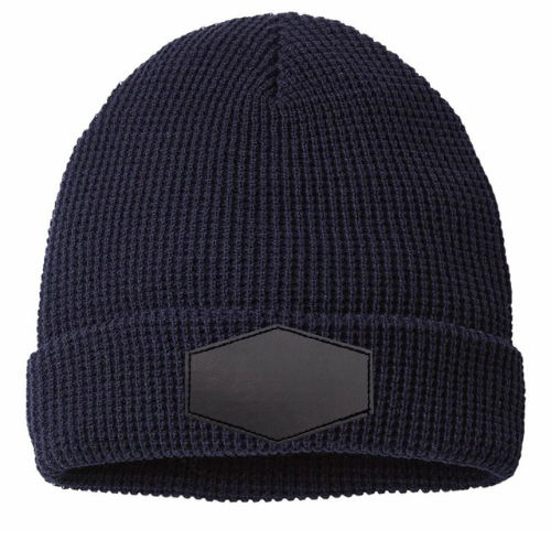 Waffle Knit Beanie with Custom Leather Hexagon Patch My Custom Designs