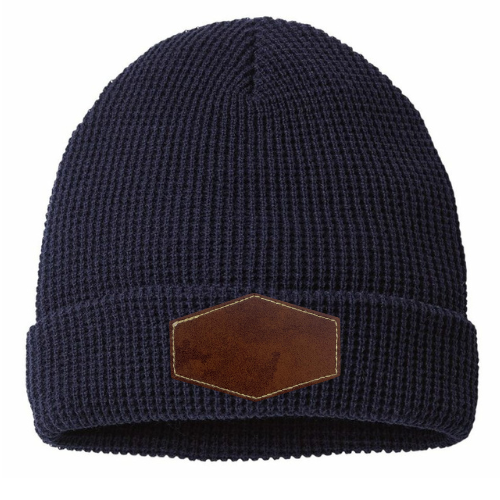 Waffle Knit Beanie with Custom Leather Hexagon Patch My Custom Designs