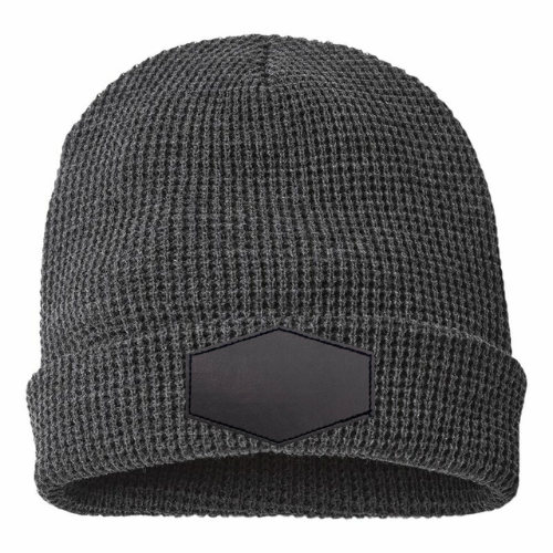 Waffle Knit Beanie with Custom Leather Hexagon Patch My Custom Designs