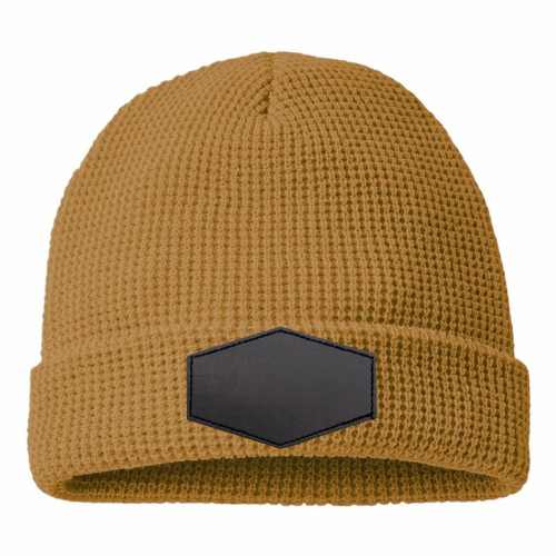 Waffle Knit Beanie with Custom Leather Hexagon Patch My Custom Designs