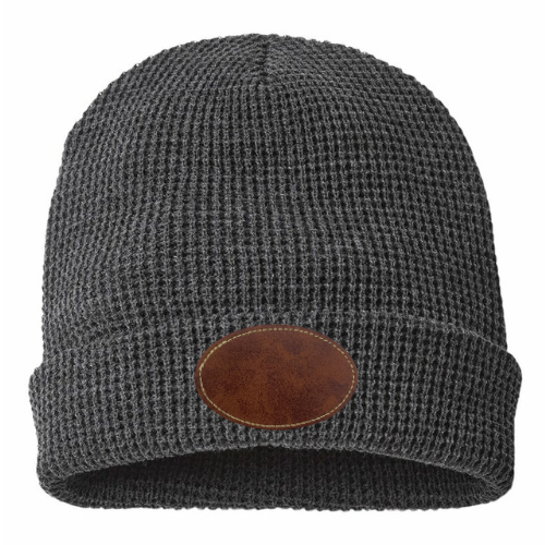 Waffle Knit Beanie with Custom Leather Oval Patch My Custom Designs