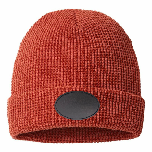 Waffle Knit Beanie with Custom Leather Oval Patch My Custom Designs