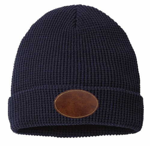 Waffle Knit Beanie with Custom Leather Oval Patch My Custom Designs