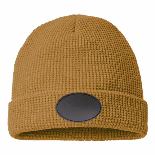 Waffle Knit Beanie with Custom Leather Oval Patch My Custom Designs