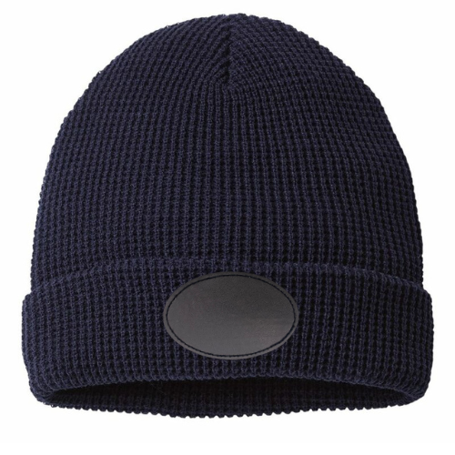 Waffle Knit Beanie with Custom Leather Oval Patch My Custom Designs