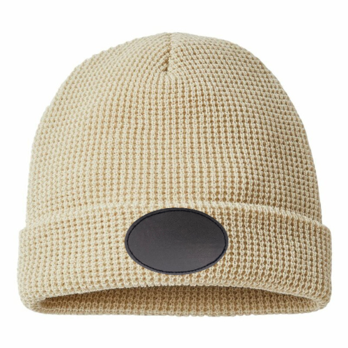 Waffle Knit Beanie with Custom Leather Oval Patch My Custom Designs