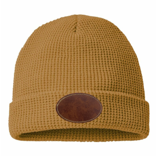 Waffle Knit Beanie with Custom Leather Oval Patch My Custom Designs