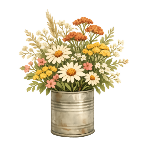 Wildflowers in a Rustic Tin Can - Art & Aesthetics - T Shirt Designs - Digital File Digital My Custom Designs 300 DPI PNG