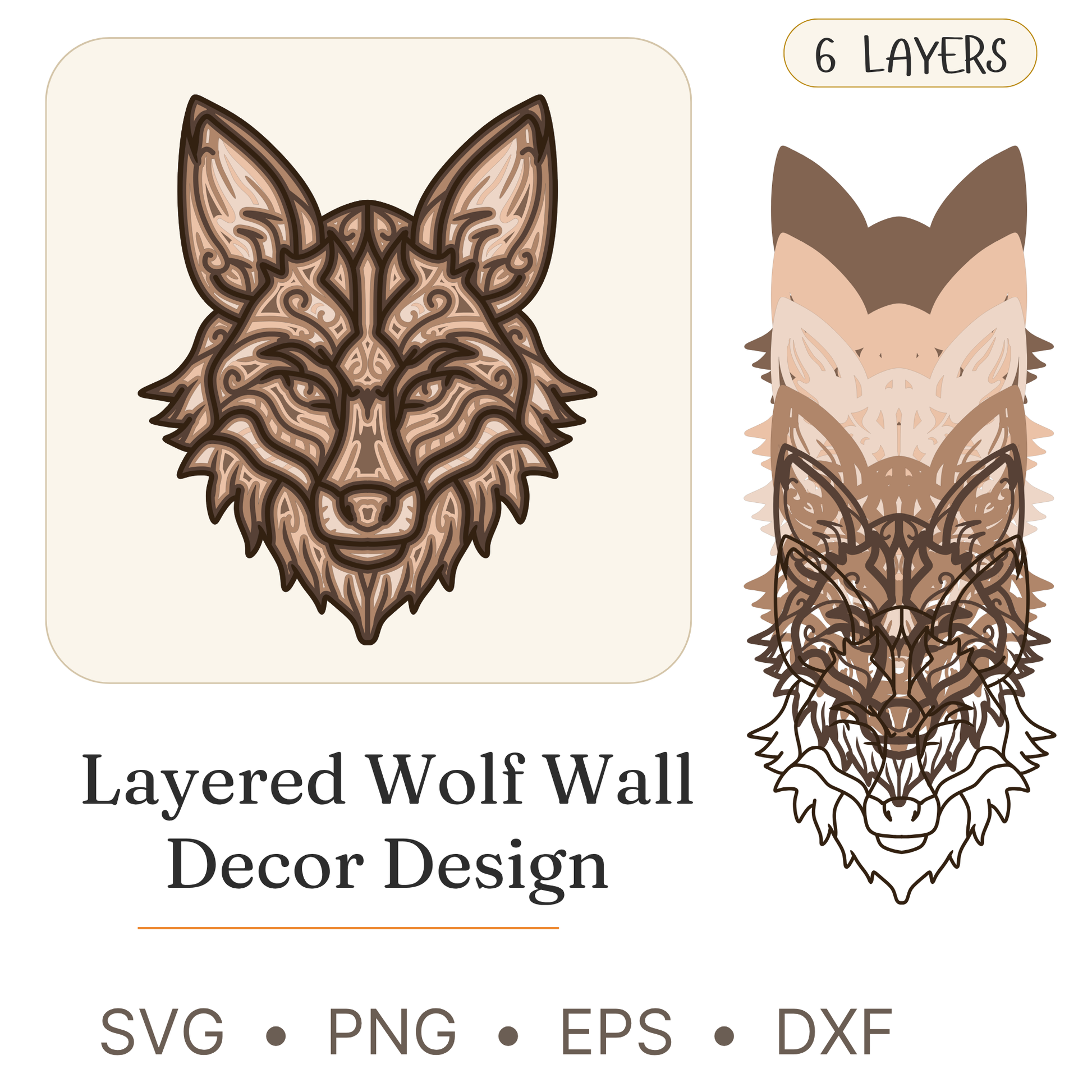 Wolf - Animals - Layered Line Designs - Digital File - ZIP File - Digital