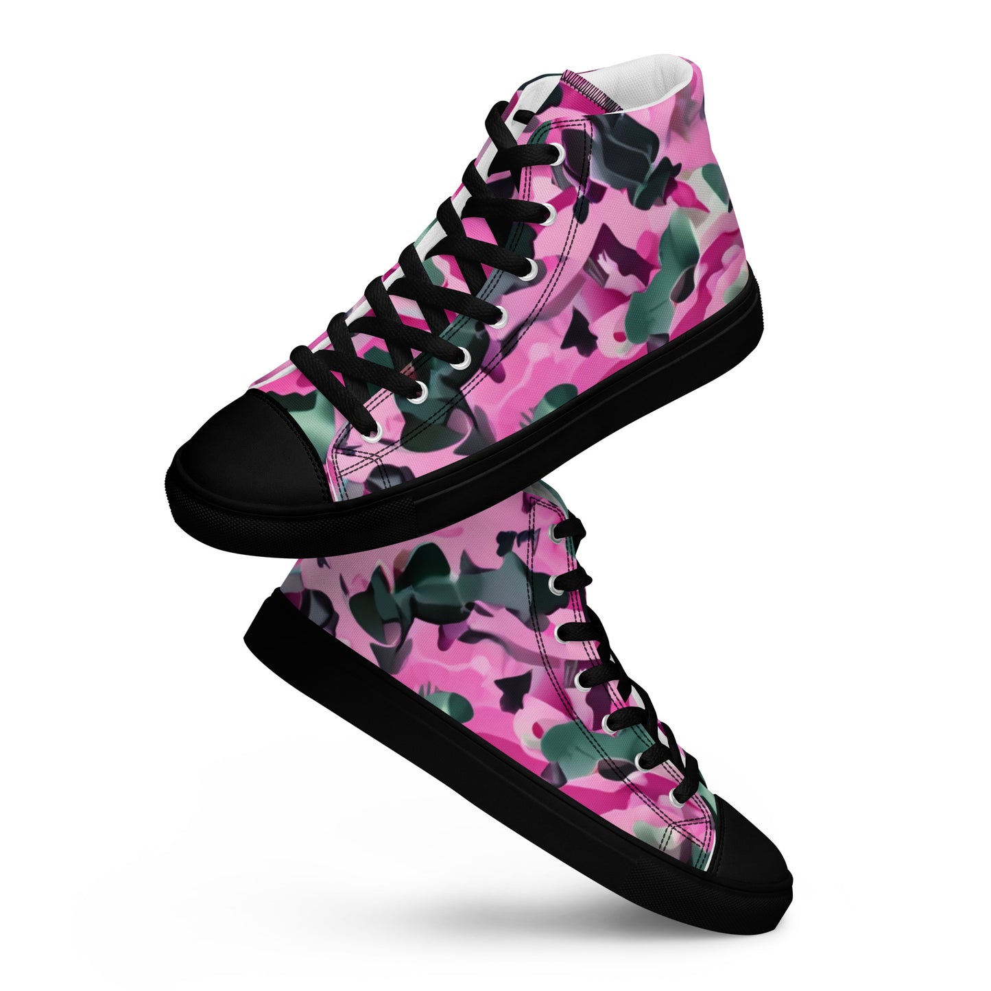 Pink Camouflage Women’s High Top Canvas Shoes My Custom Designs Black 5