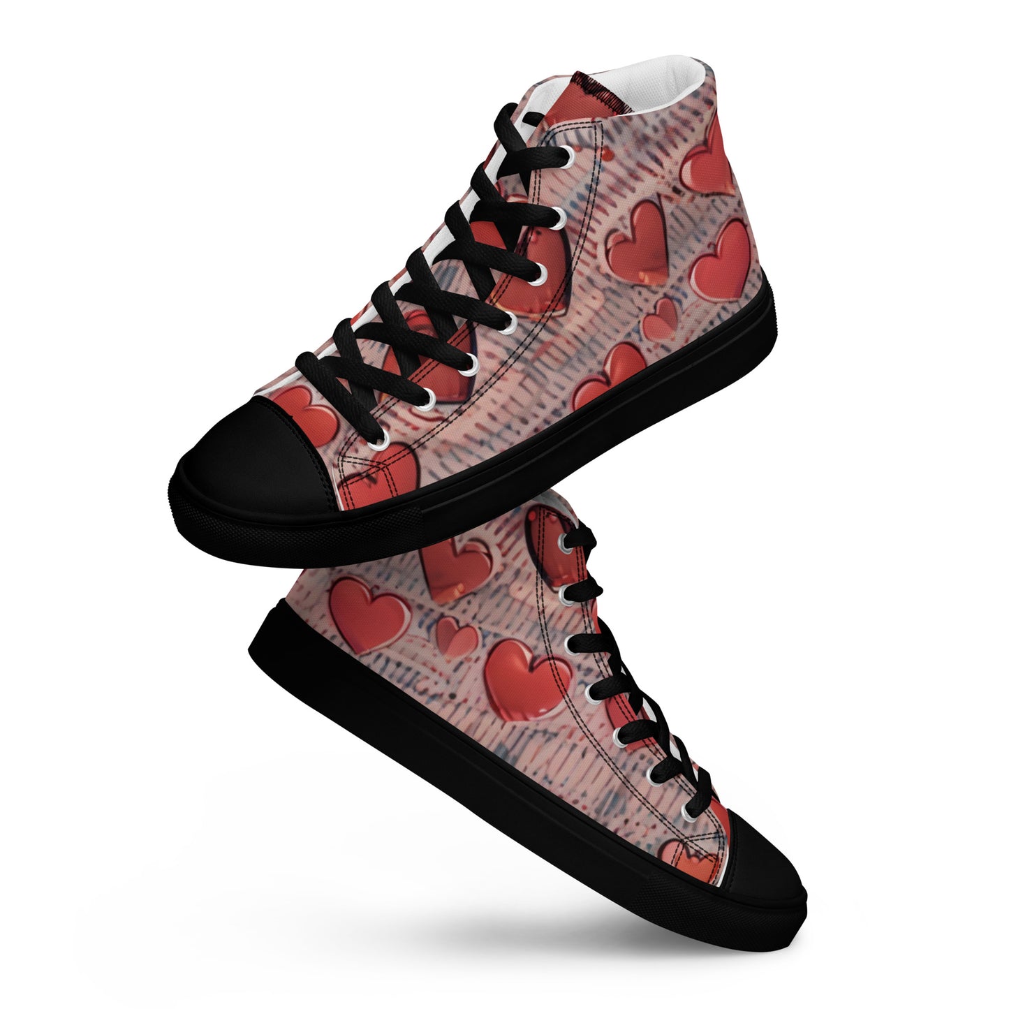 Heart Patterned Women’s High Top Canvas Shoes My Custom Designs Black 5