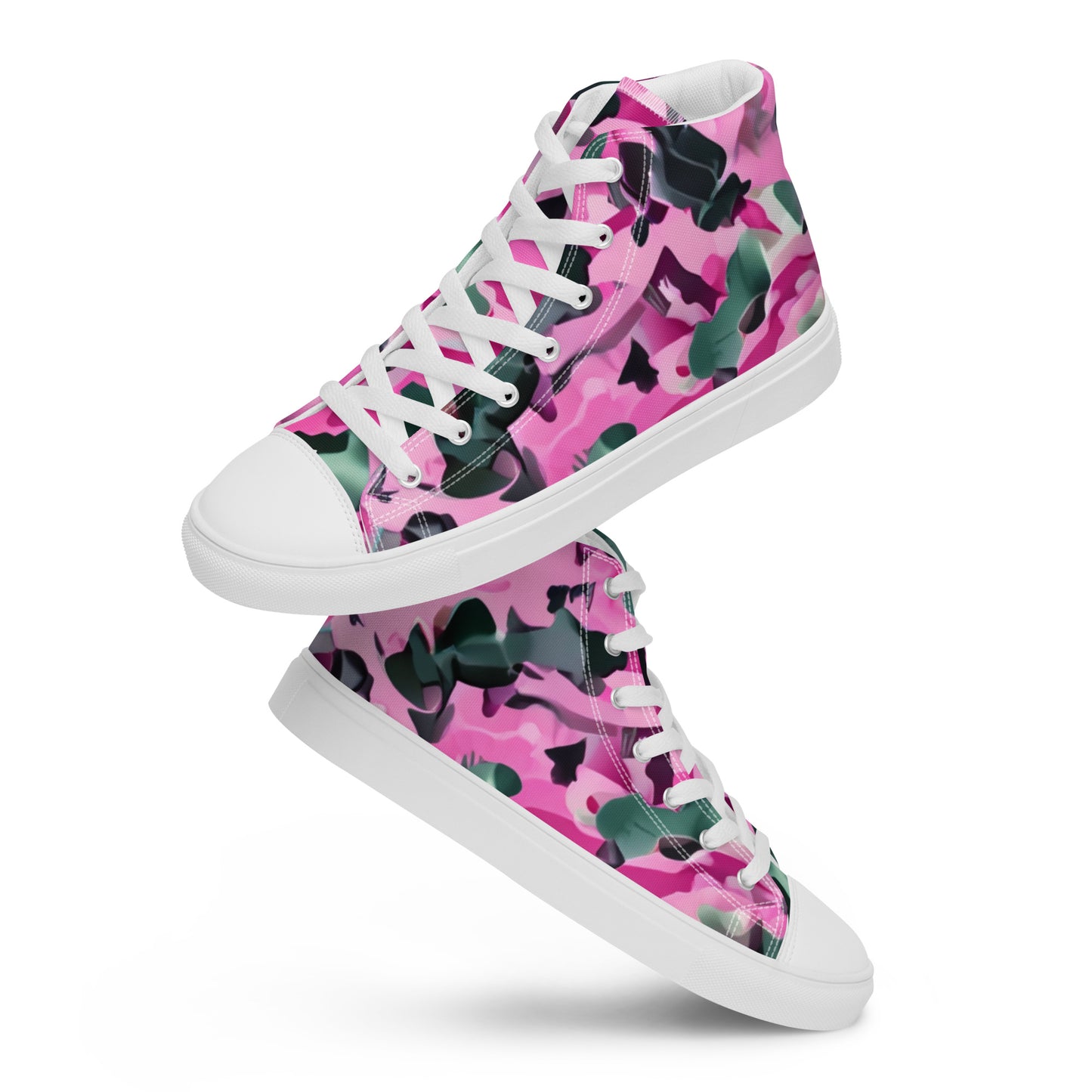 Pink Camouflage Women’s High Top Canvas Shoes My Custom Designs White 5