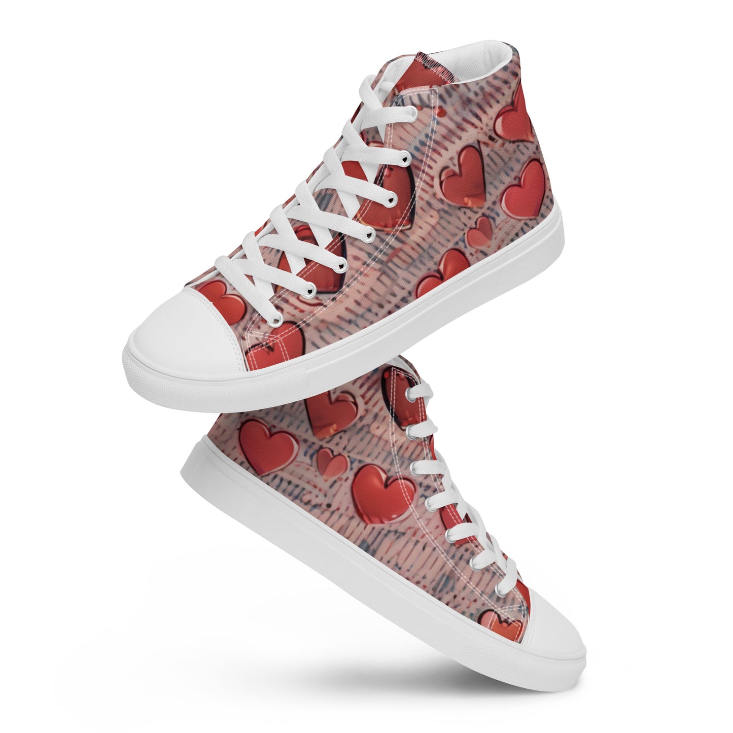 Heart Patterned Women’s High Top Canvas Shoes My Custom Designs White 5