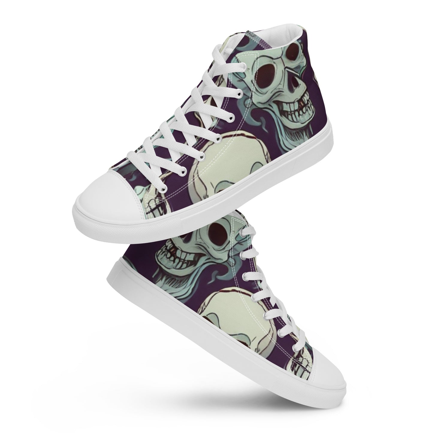 Skull Pattern Women’s High Top Canvas Shoes My Custom Designs White 5