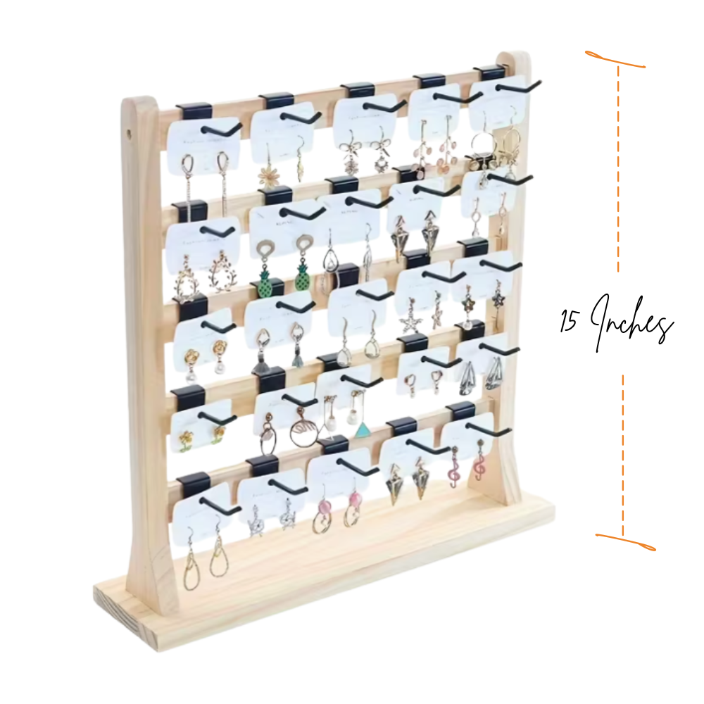 Wooden Jewelry Display Rack Featuring Detachable Metal Hooks - Seller Supplies My Custom Designs